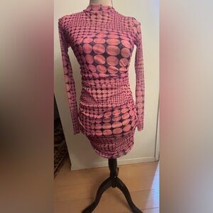 Pretty Little Things Size 6 Women’s MIDI Dress Dotty Mesh Long Sleeve Bodycon